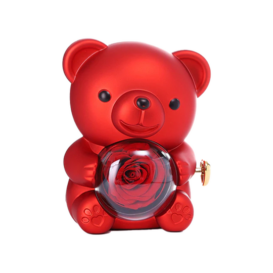 Colar Dueto do Amor + Caixa com Rosa Eternizada ❤️🐻