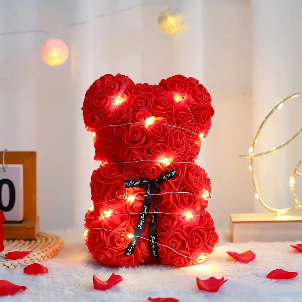 Urso de Rosas Luxo 25cm – Presente Romântico com Caixa 🌹🎁✨