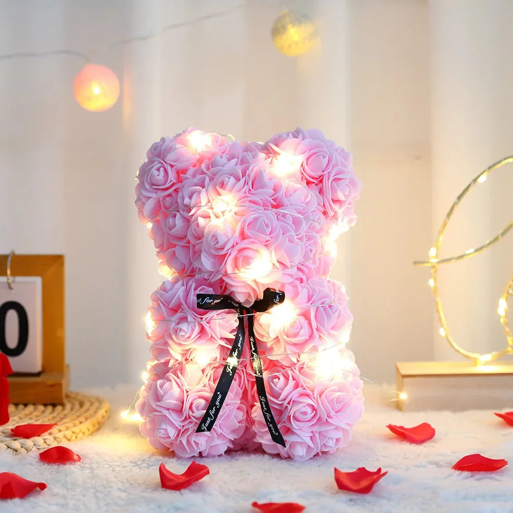 Urso de Rosas Luxo 25cm – Presente Romântico com Caixa 🌹🎁✨