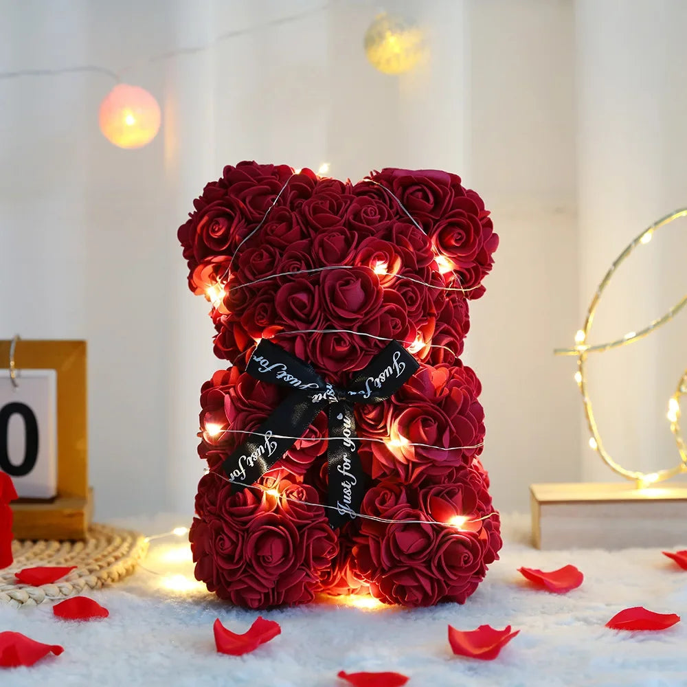 Urso de Rosas Luxo 25cm – Presente Romântico com Caixa 🌹🎁✨